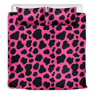 Black And Hot Pink Cow Print Duvet Cover Bedding Set