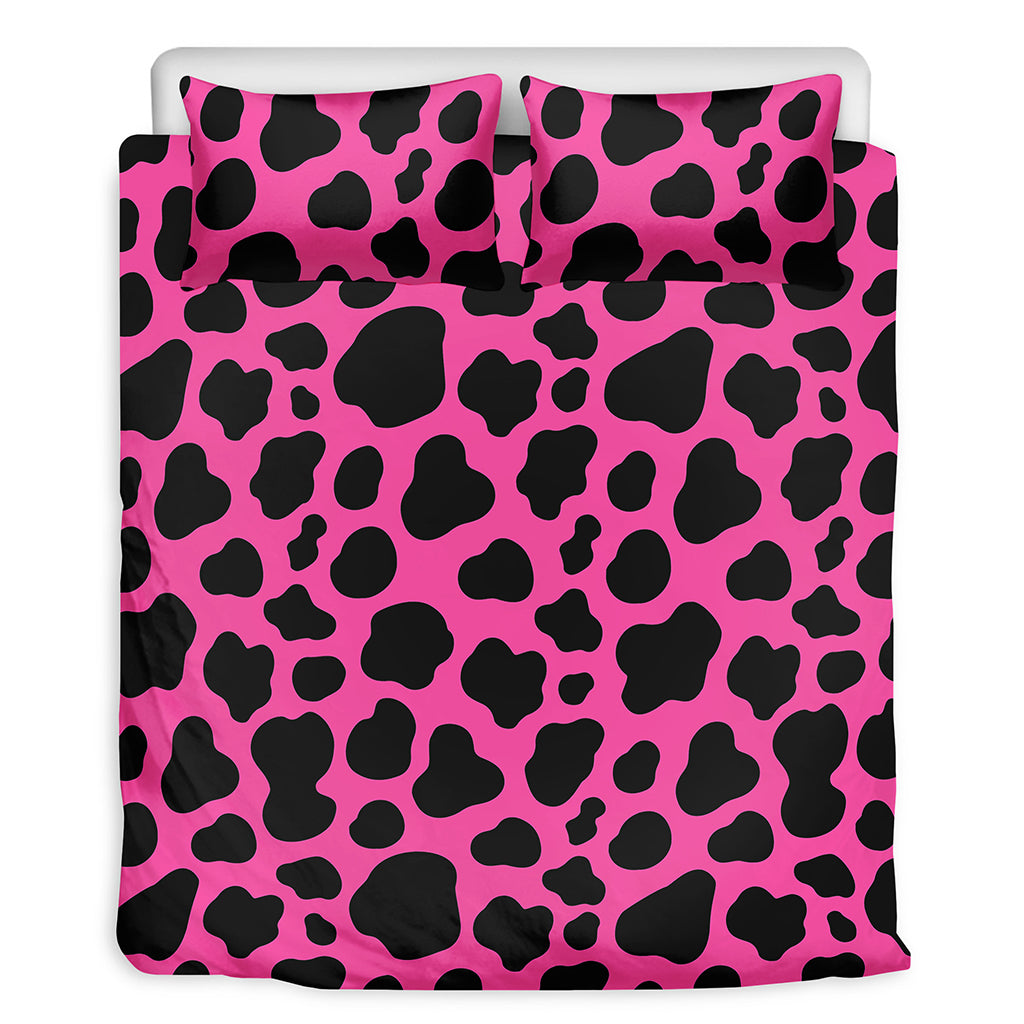 Black And Hot Pink Cow Print Duvet Cover Bedding Set