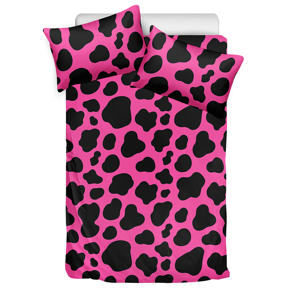 Black And Hot Pink Cow Print Duvet Cover Bedding Set