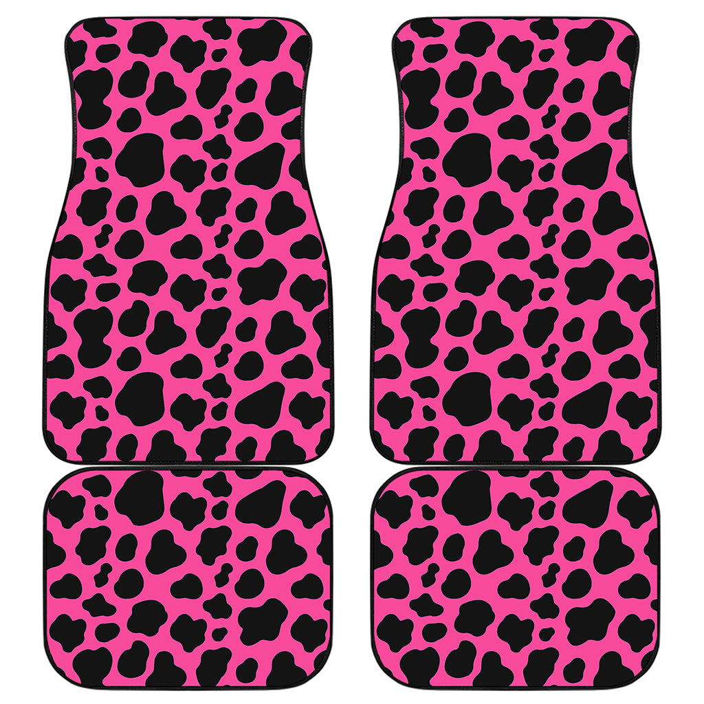 Black And Hot Pink Cow Print Front and Back Car Floor Mats