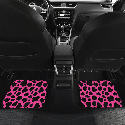 Black And Hot Pink Cow Print Front and Back Car Floor Mats