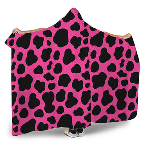 Black And Hot Pink Cow Print Hooded Blanket
