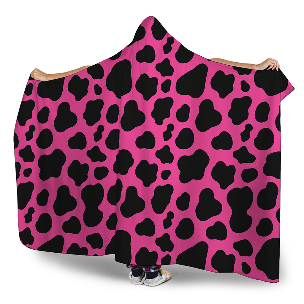 Black And Hot Pink Cow Print Hooded Blanket