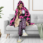 Black And Hot Pink Cow Print Hooded Blanket
