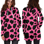 Black And Hot Pink Cow Print Hoodie Dress GearFrost