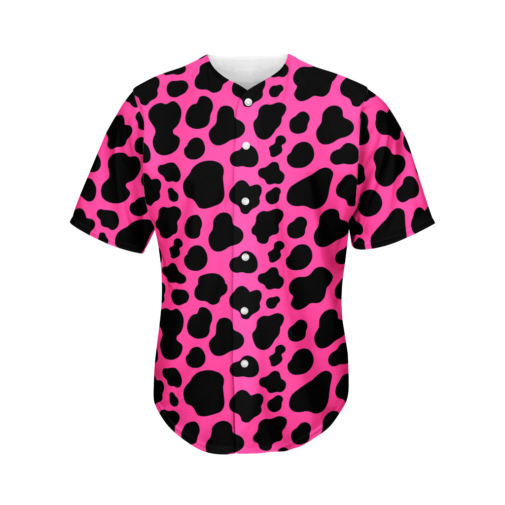 Black And Hot Pink Cow Print Men's Baseball Jersey