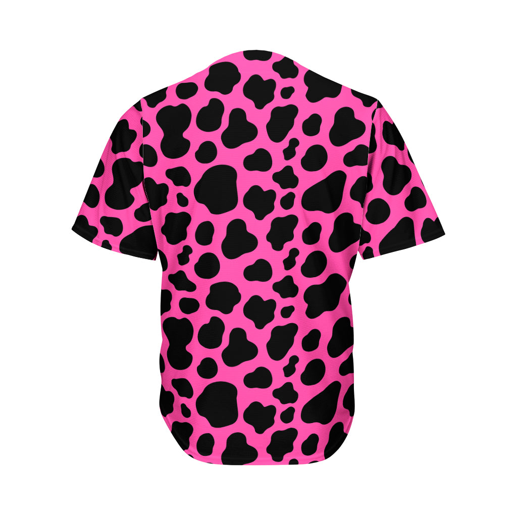 Black And Hot Pink Cow Print Men's Baseball Jersey