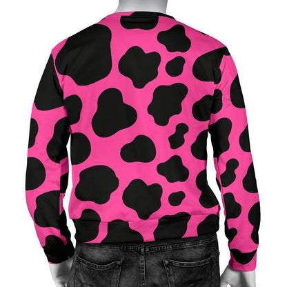 Black And Hot Pink Cow Print Men's Crewneck Sweatshirt GearFrost