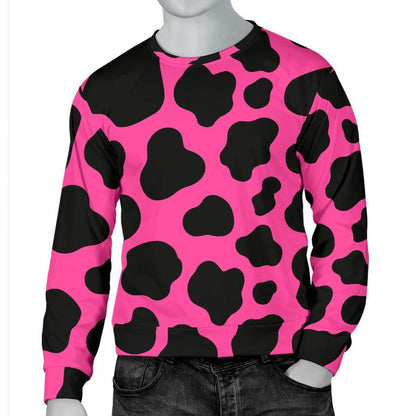 Black And Hot Pink Cow Print Men's Crewneck Sweatshirt GearFrost