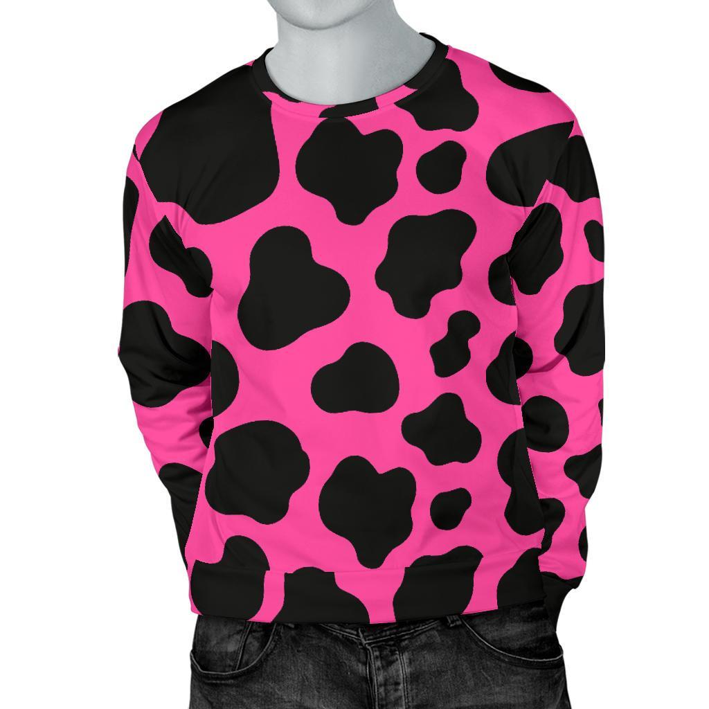 Black And Hot Pink Cow Print Men's Crewneck Sweatshirt GearFrost