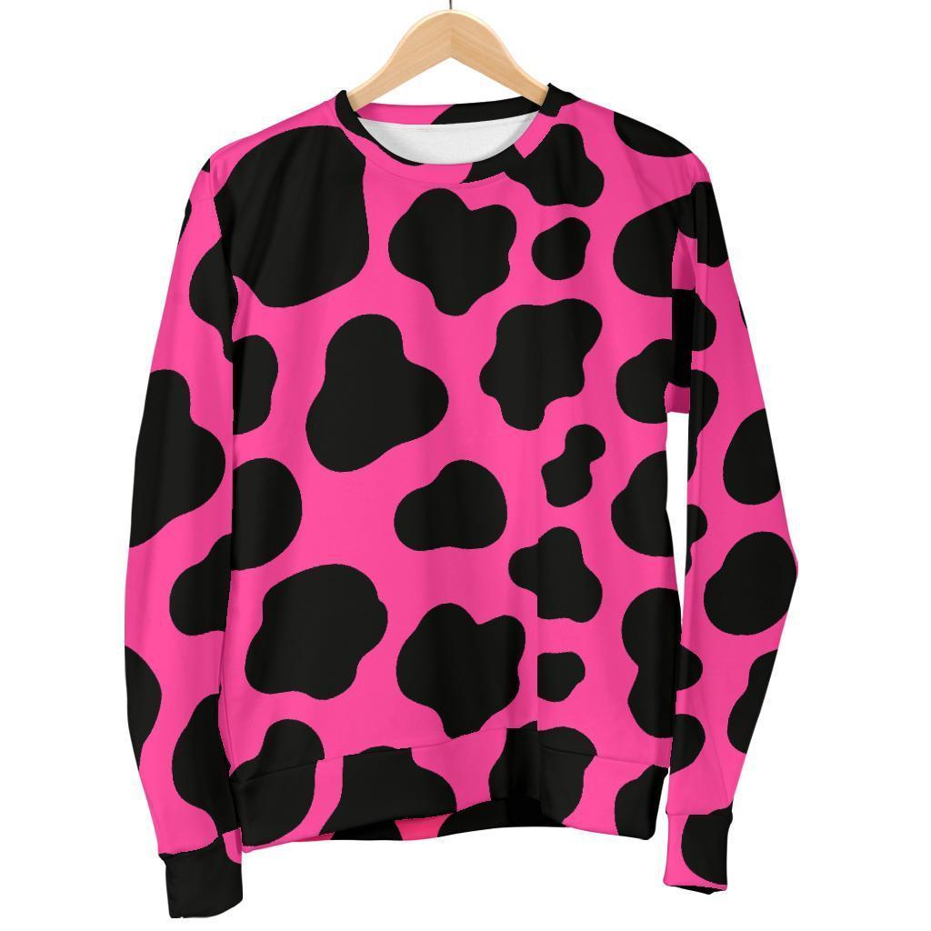 Black And Hot Pink Cow Print Men's Crewneck Sweatshirt GearFrost