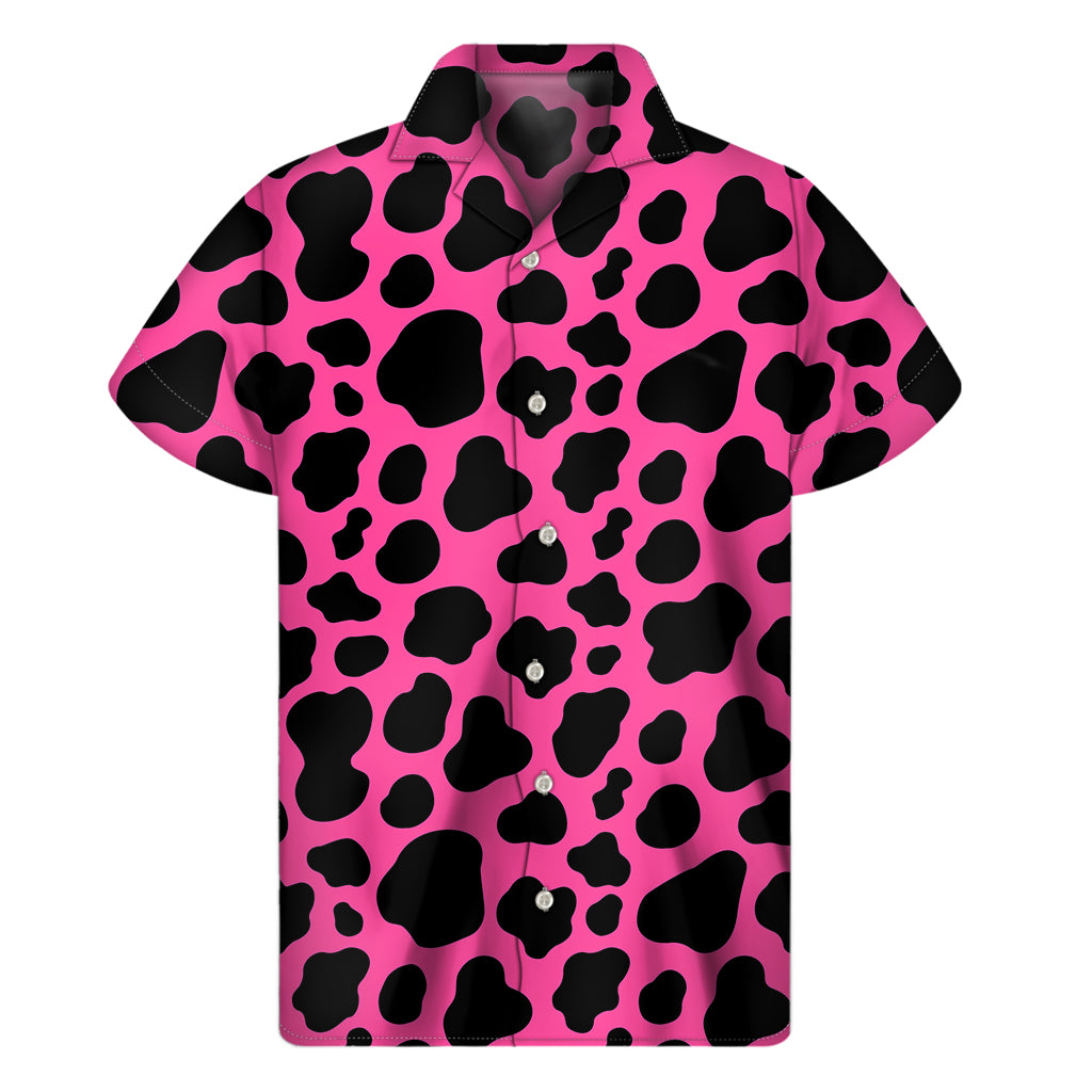 Black And Hot Pink Cow Print Men's Short Sleeve Shirt