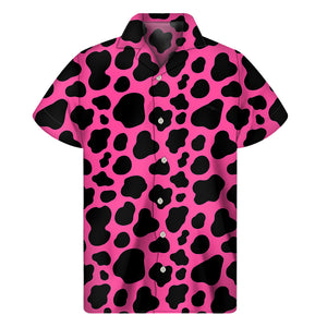 Black And Hot Pink Cow Print Men's Short Sleeve Shirt