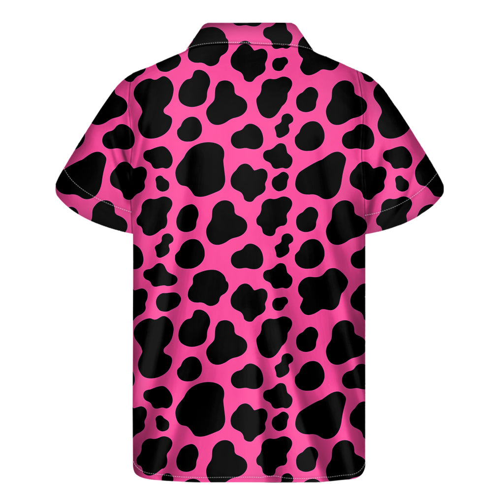 Black And Hot Pink Cow Print Men's Short Sleeve Shirt