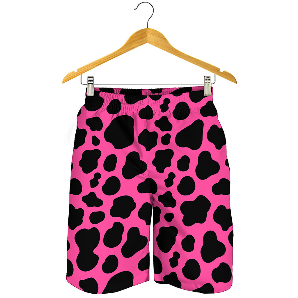 Black And Hot Pink Cow Print Men's Shorts