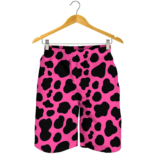 Black And Hot Pink Cow Print Men's Shorts