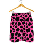 Black And Hot Pink Cow Print Men's Shorts