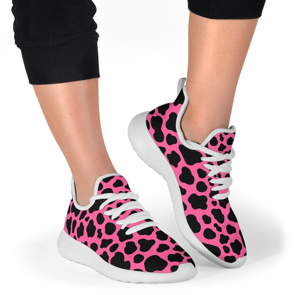 Black And Hot Pink Cow Print Mesh Knit Shoes GearFrost