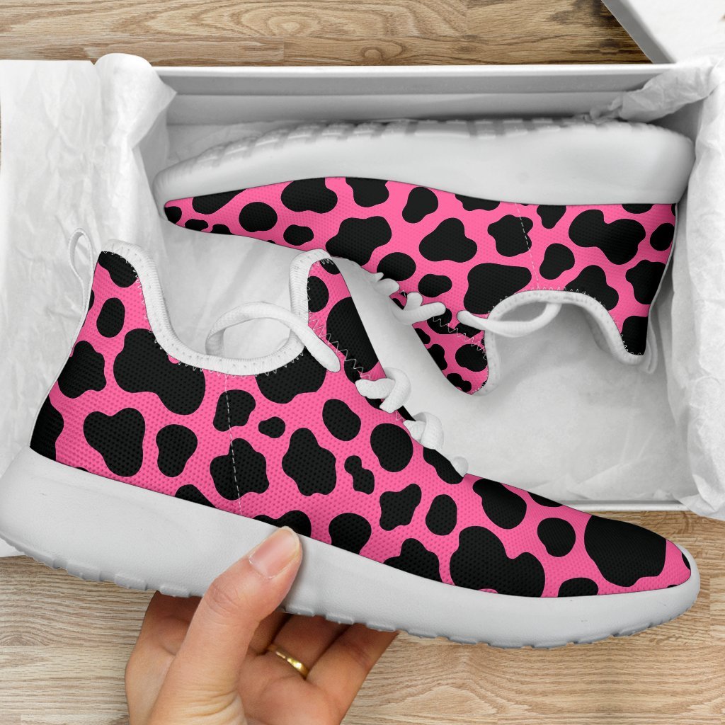 Black And Hot Pink Cow Print Mesh Knit Shoes GearFrost