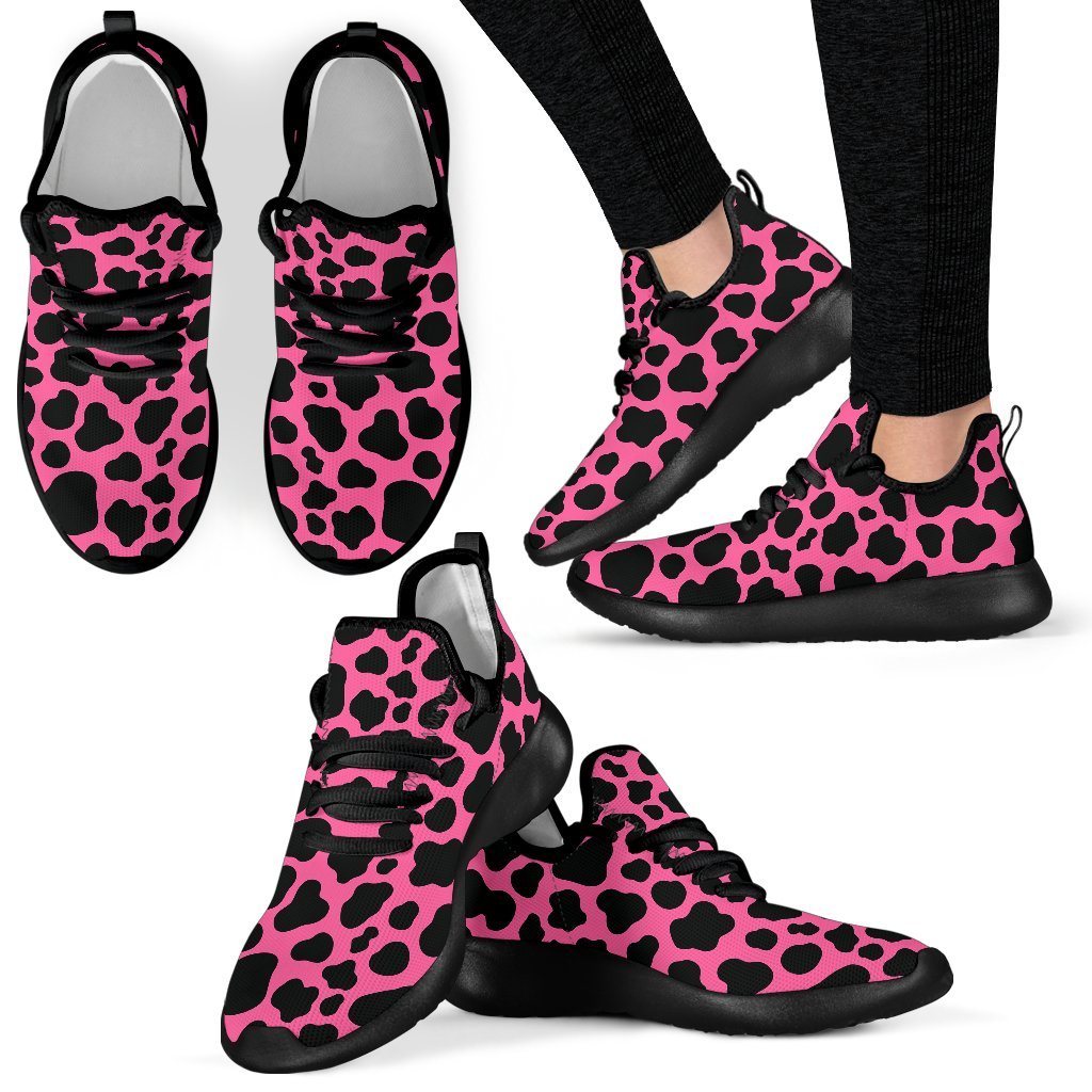 Black And Hot Pink Cow Print Mesh Knit Shoes GearFrost