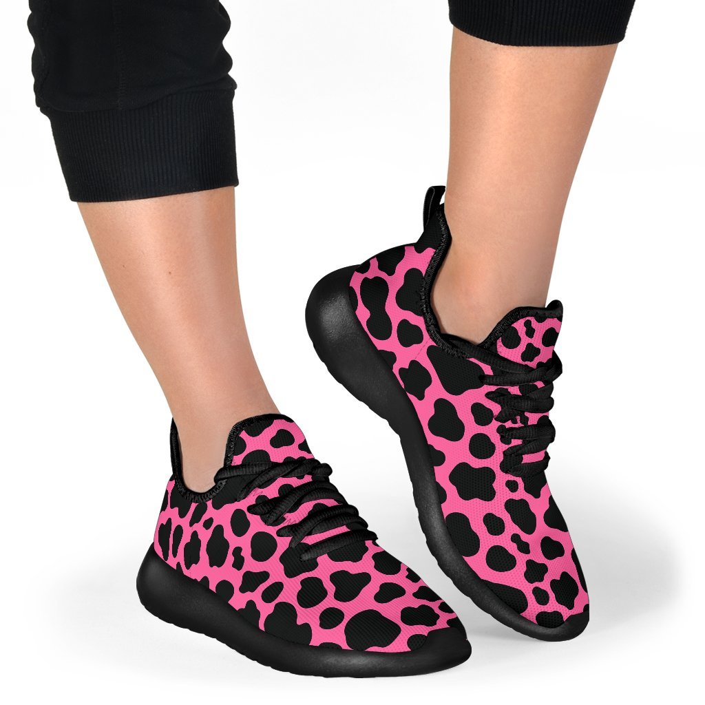 Black And Hot Pink Cow Print Mesh Knit Shoes GearFrost