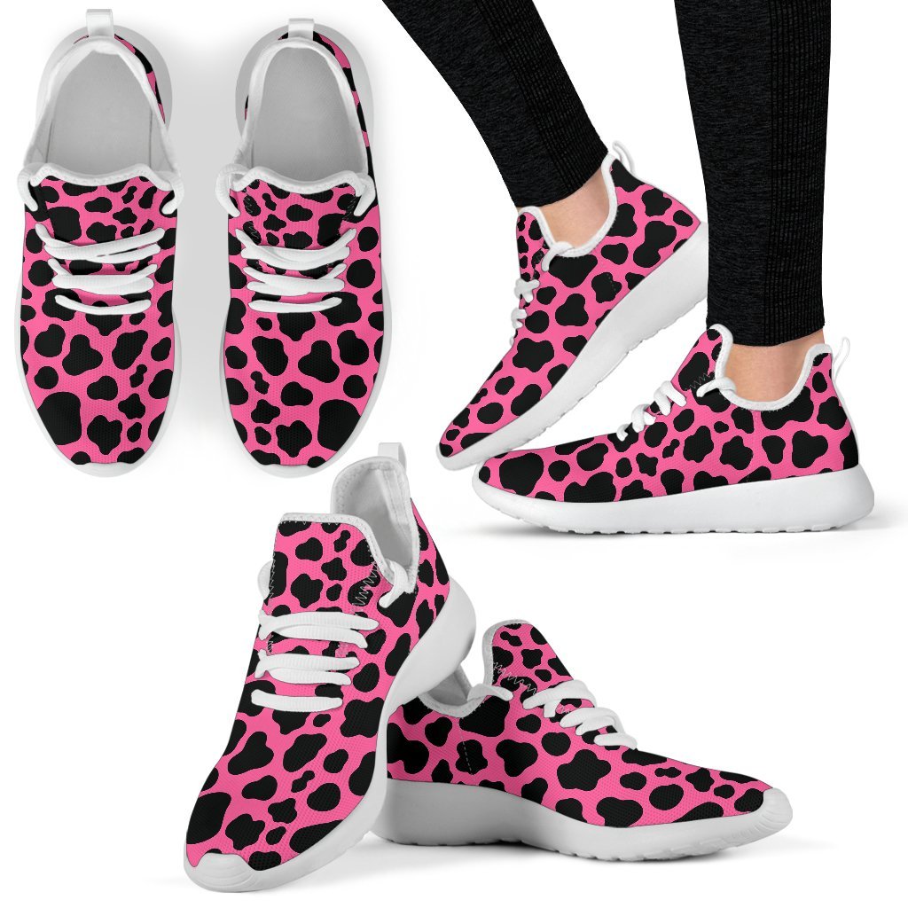 Black And Hot Pink Cow Print Mesh Knit Shoes GearFrost