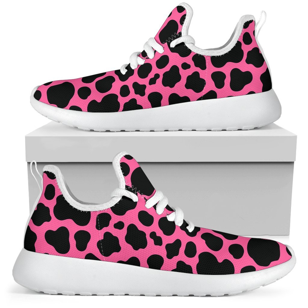 Black And Hot Pink Cow Print Mesh Knit Shoes GearFrost