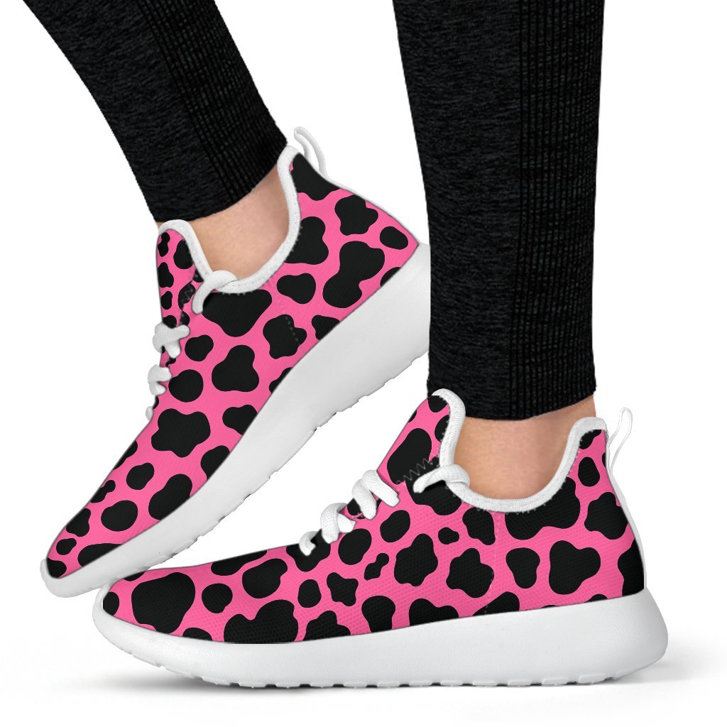 Black And Hot Pink Cow Print Mesh Knit Shoes GearFrost