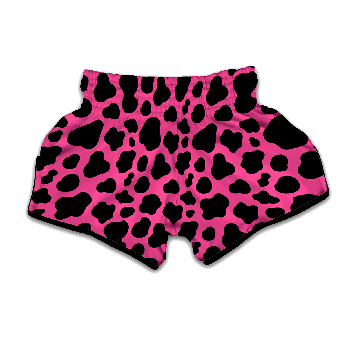 Black And Hot Pink Cow Print Muay Thai Boxing Shorts