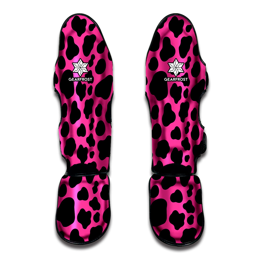 Black And Hot Pink Cow Print Muay Thai Shin Guard