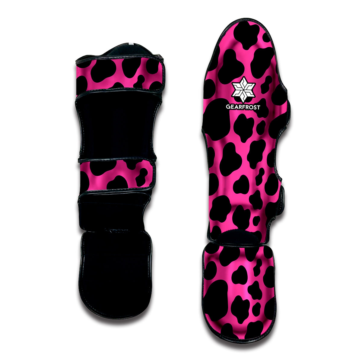 Black And Hot Pink Cow Print Muay Thai Shin Guard