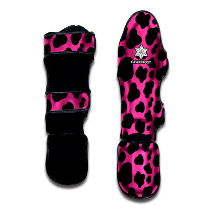 Black And Hot Pink Cow Print Muay Thai Shin Guard