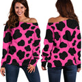 Black And Hot Pink Cow Print Off The Shoulder Sweatshirt