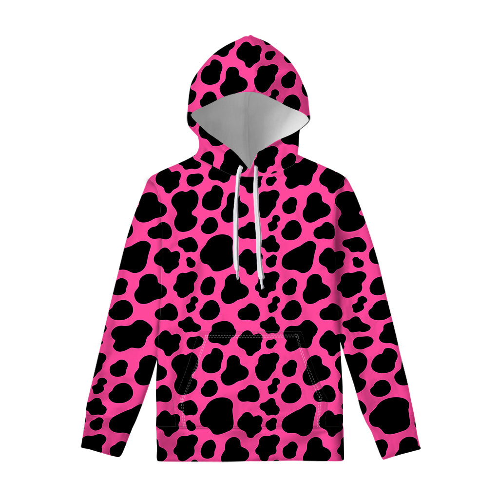 Black And Hot Pink Cow Print Pullover Hoodie