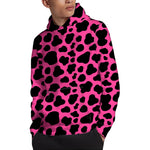 Black And Hot Pink Cow Print Pullover Hoodie