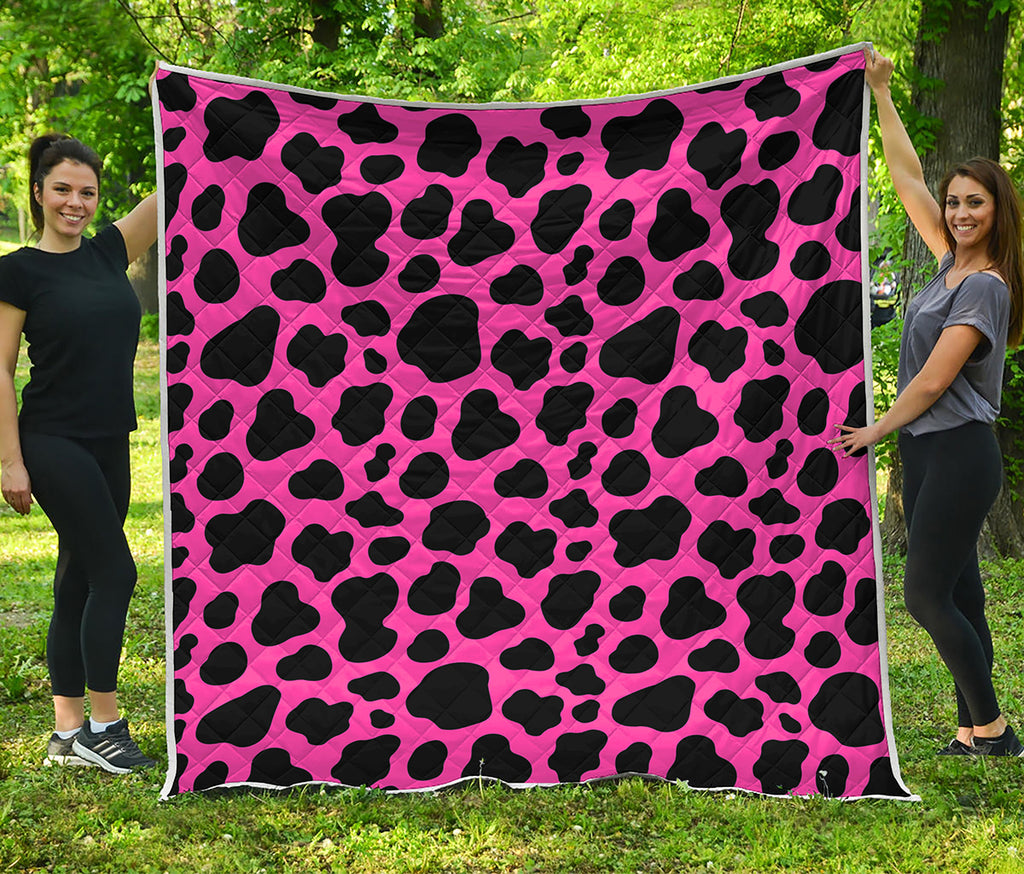 Black And Hot Pink Cow Print Quilt