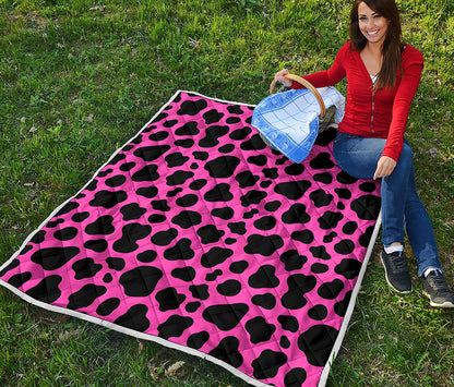 Black And Hot Pink Cow Print Quilt
