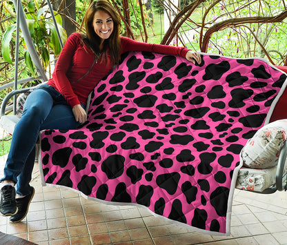 Black And Hot Pink Cow Print Quilt
