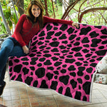 Black And Hot Pink Cow Print Quilt