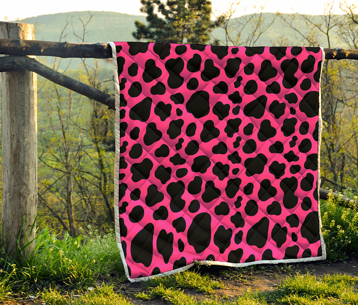 Black And Hot Pink Cow Print Quilt