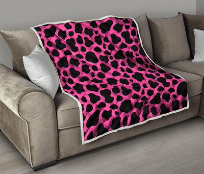 Black And Hot Pink Cow Print Quilt