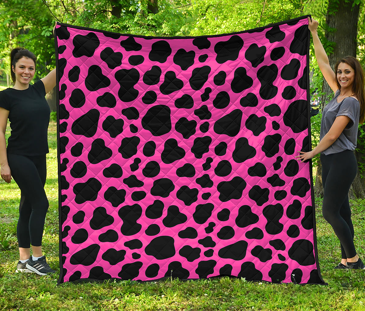 Black And Hot Pink Cow Print Quilt