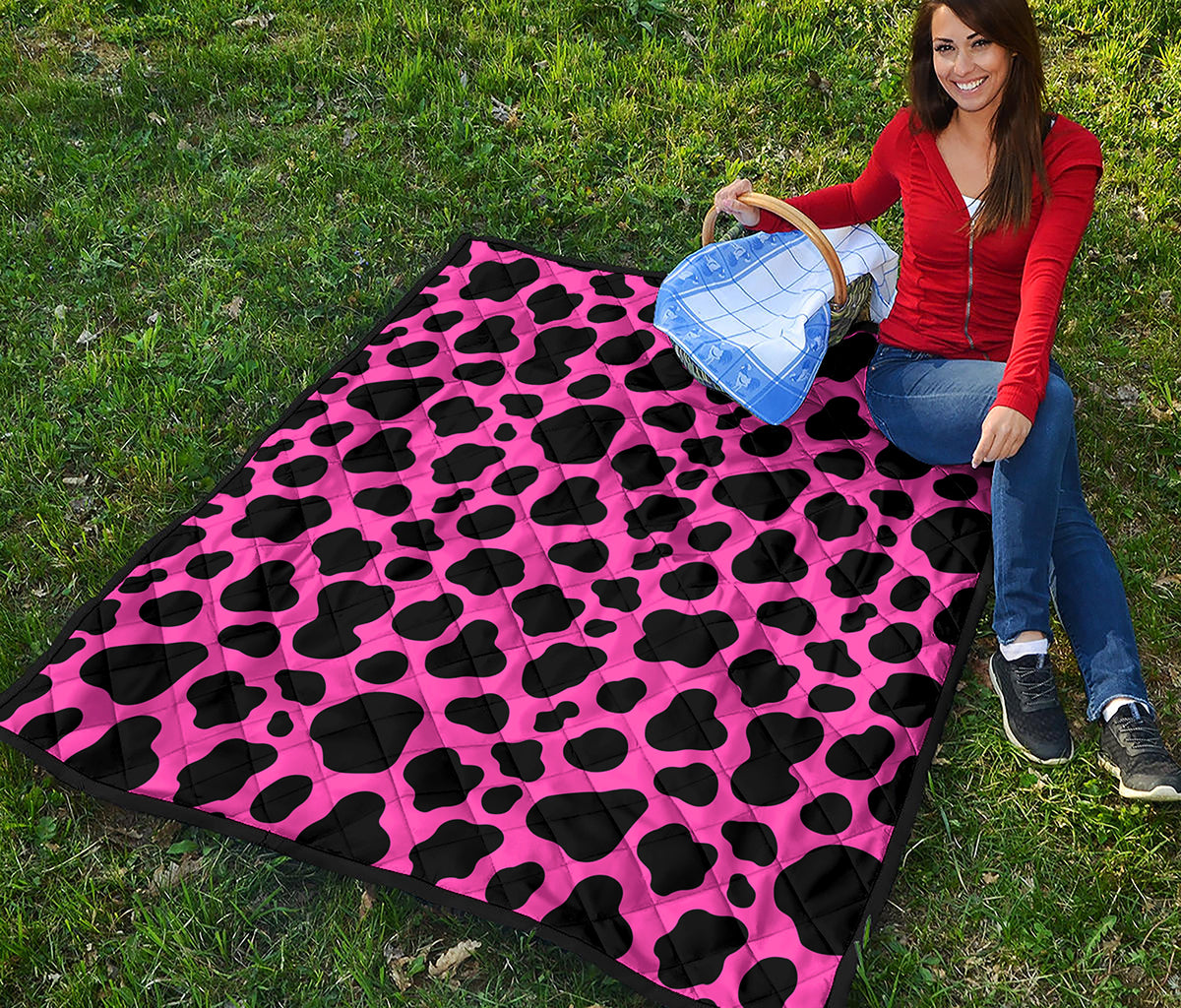 Black And Hot Pink Cow Print Quilt