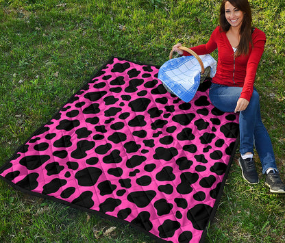 Black And Hot Pink Cow Print Quilt