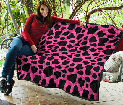 Black And Hot Pink Cow Print Quilt
