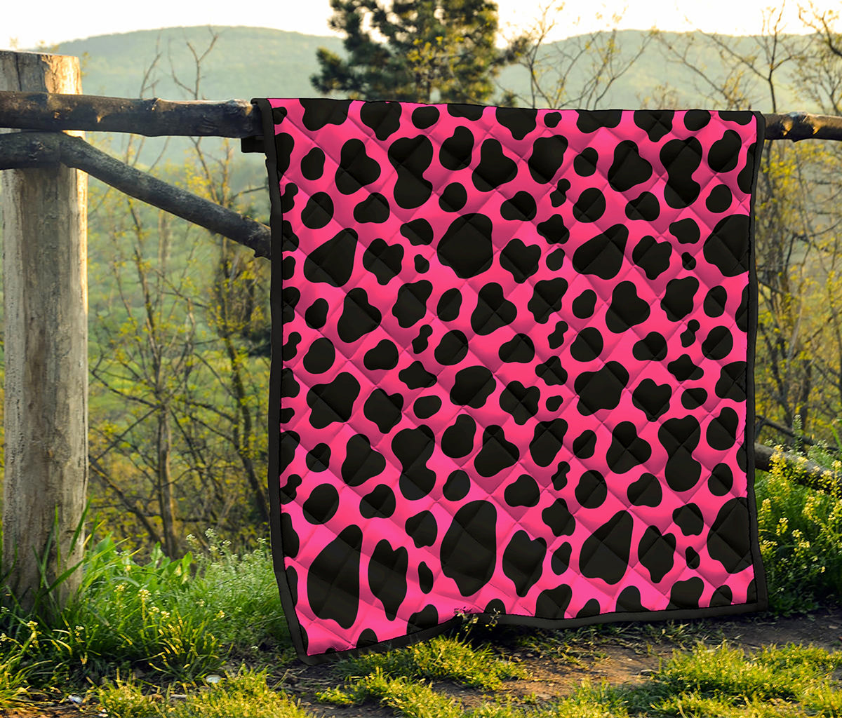 Black And Hot Pink Cow Print Quilt