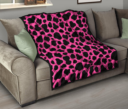 Black And Hot Pink Cow Print Quilt