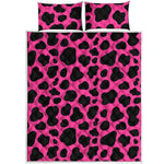 Black And Hot Pink Cow Print Quilt Bed Set