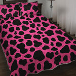 Black And Hot Pink Cow Print Quilt Bed Set