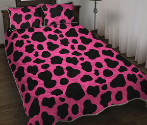 Black And Hot Pink Cow Print Quilt Bed Set